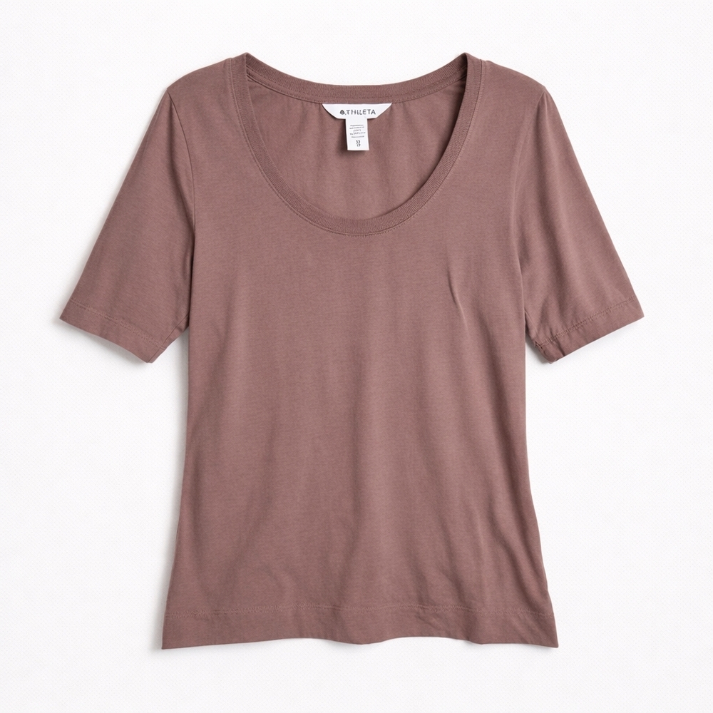 Athleta Scoop Neck 3/4 Sleeve Brown Top, Size XS